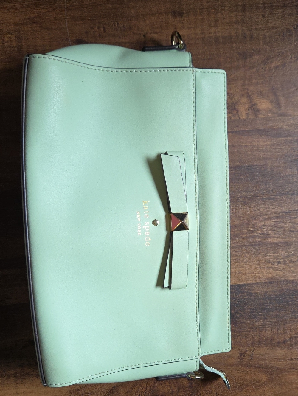 kate spade mint green bow leather wristlet clutch